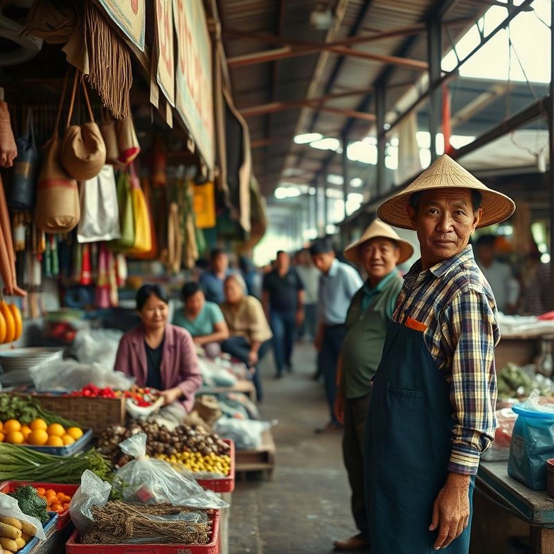Traders and workers at a northern Thai market