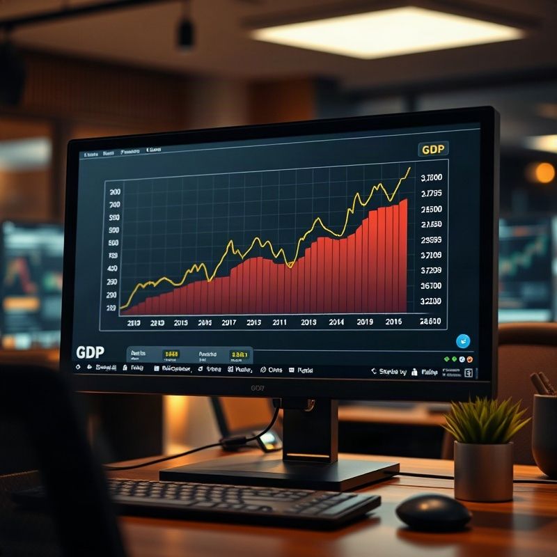 Close-up of a GDP chart displayed on a newsroom computer screen